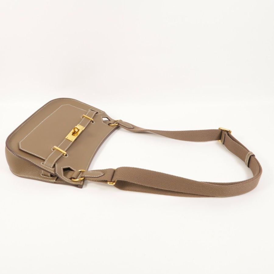 HERMES Evercolor皮革Mini Jypsiere金扣肩背袋Etoupe-7