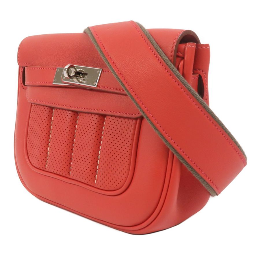 HERMES Swift皮革Berline Mini銀扣肩背袋Vermillon-2