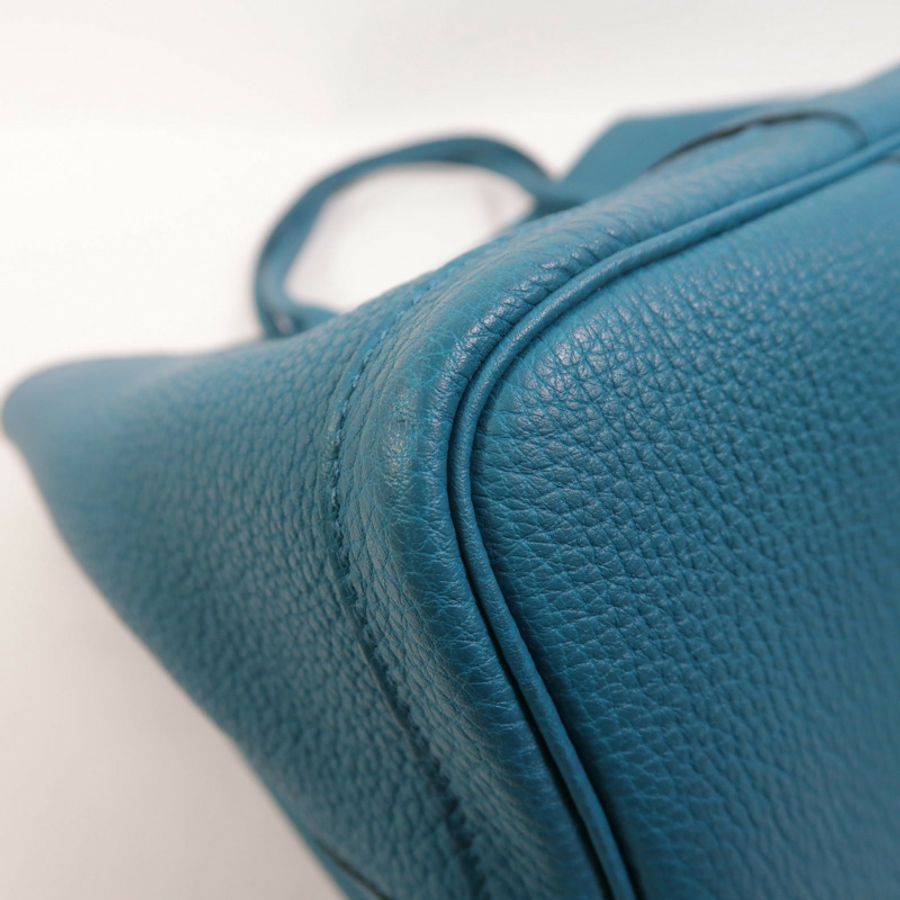 HERMES Negonda皮革Garden Party PM銀扣手挽袋Bleu Izmir-12