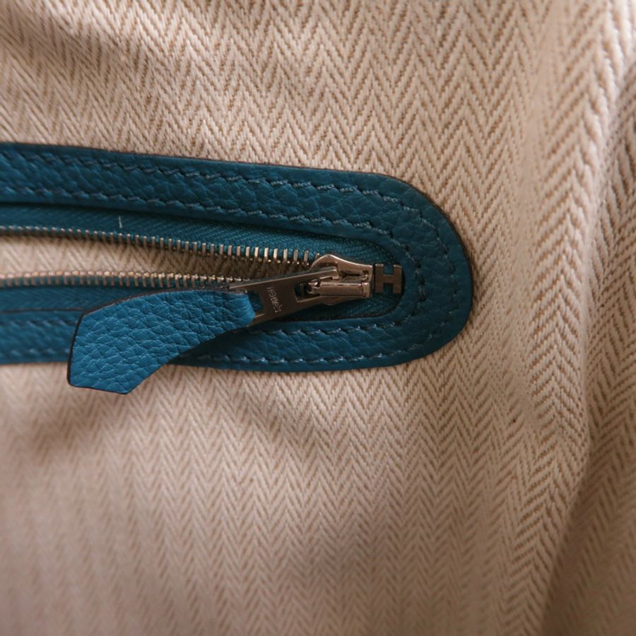 HERMES Negonda皮革Garden Party PM銀扣手挽袋Bleu Izmir-14