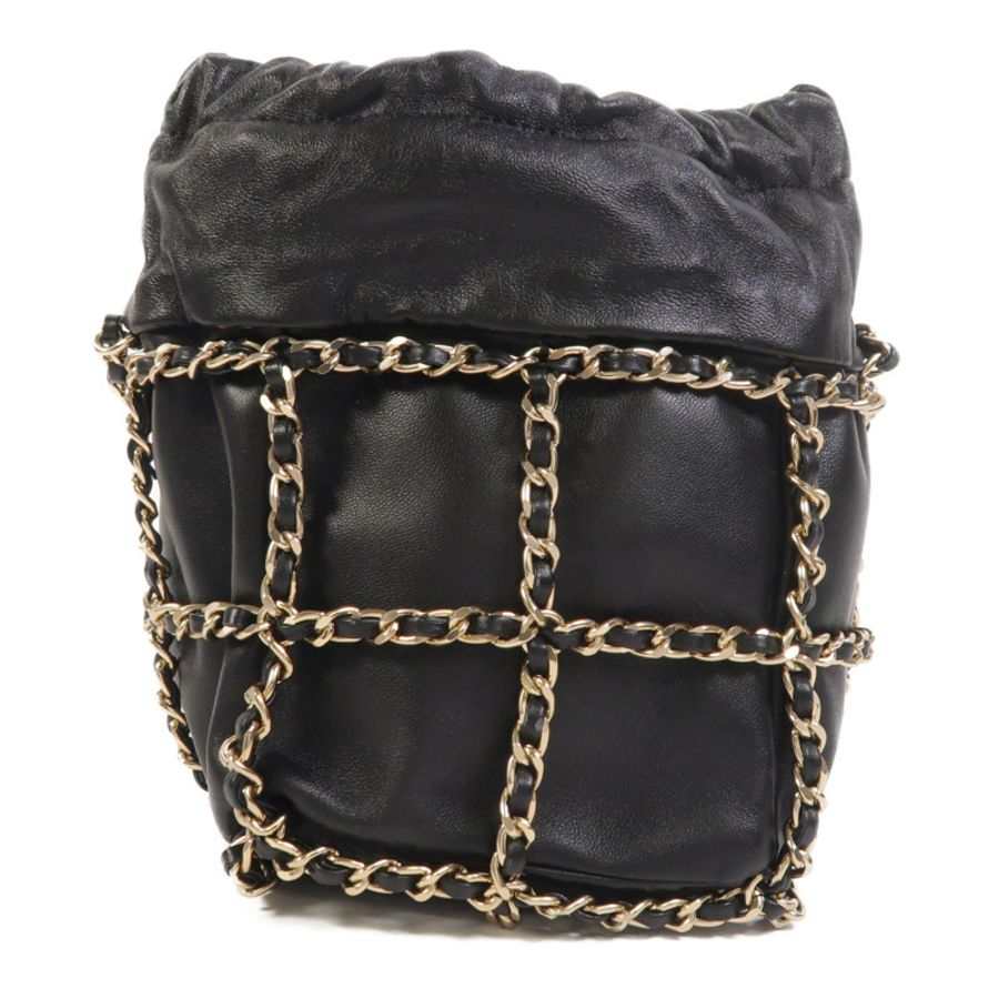 CHANEL 羊皮皮革Drawstring Bag金扣鏈帶肩背袋-1
