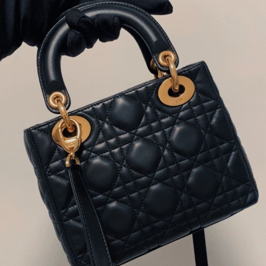 Dior 黑金lady dior三格黛妃包mini-11