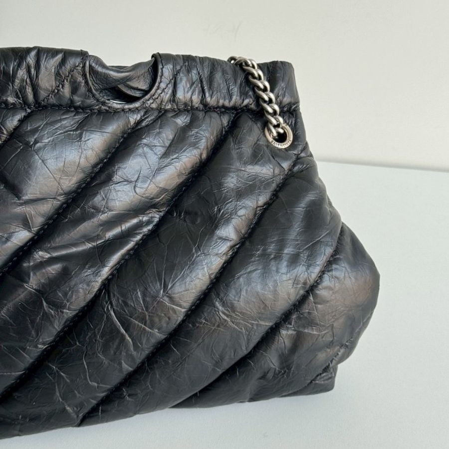 99新🆕 Balenciaga 巴黎世家 Crush BB Tote 垃圾袋 黑色銀釦-11