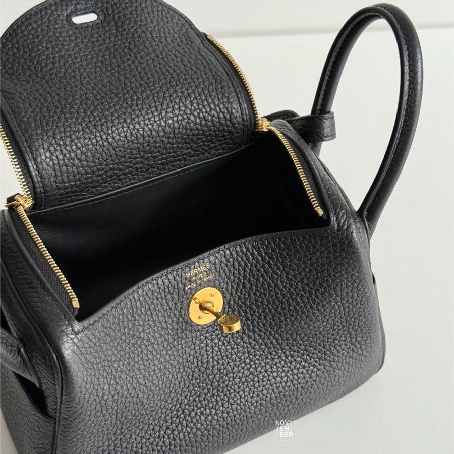 99新🆕 Hermès 愛馬仕 Mini Lindy 黑色金釦一代-4