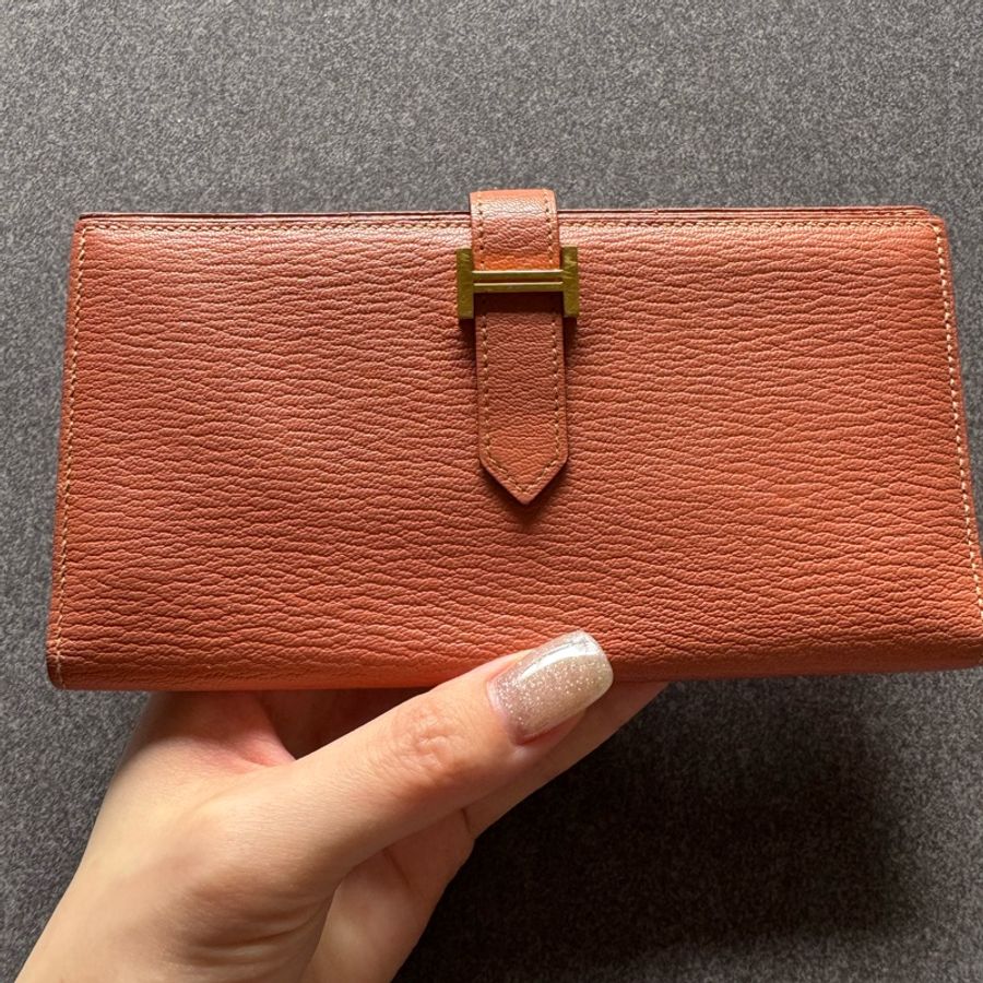 自用划算 Hermès Bearn H 長夾｜溫柔粉色金扣｜經典 H 釦長夾-0