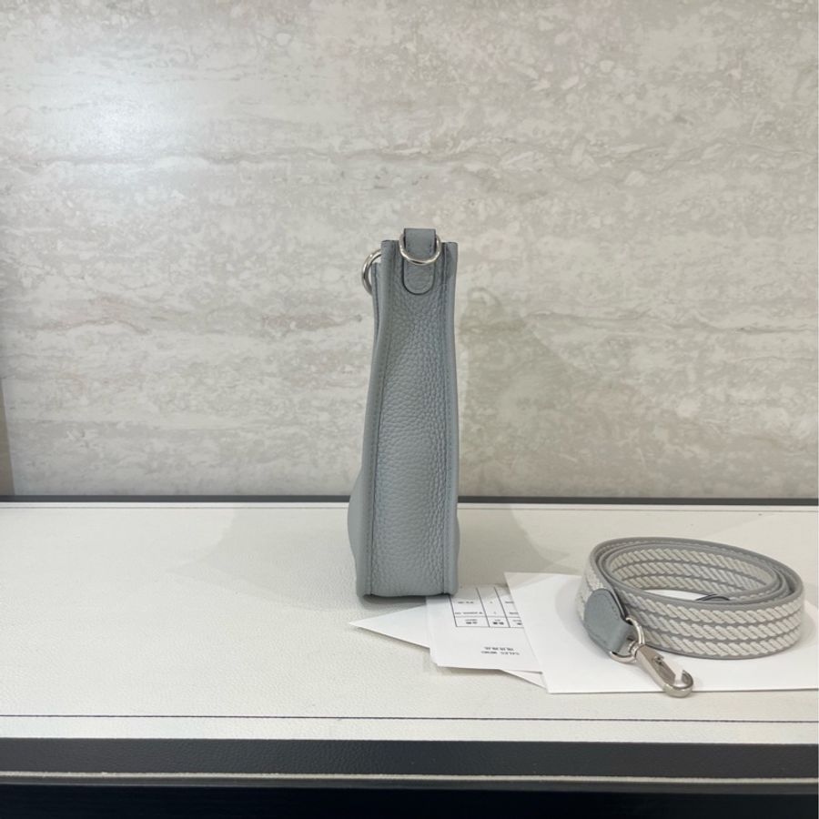 HERMES愛馬仕 Mini+Evelyne聖杯藍配錫器灰肩帶 TC皮 尺寸:16*17*6cm+2-1