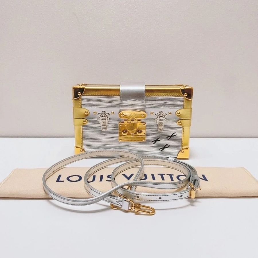 LV petite malle 金銀拼色水波紋秀款硬盒子包 20x5.5x12.5 9新 塵袋-0