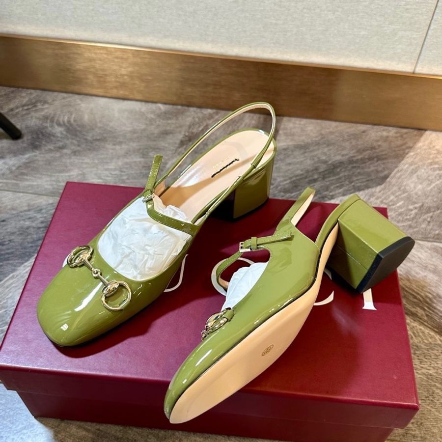 全新 未使用Gucci 古馳 新款金色馬銜扣漆皮瑪麗珍包頭涼鞋 跟高5cm 上腳舒適百搭38碼-3