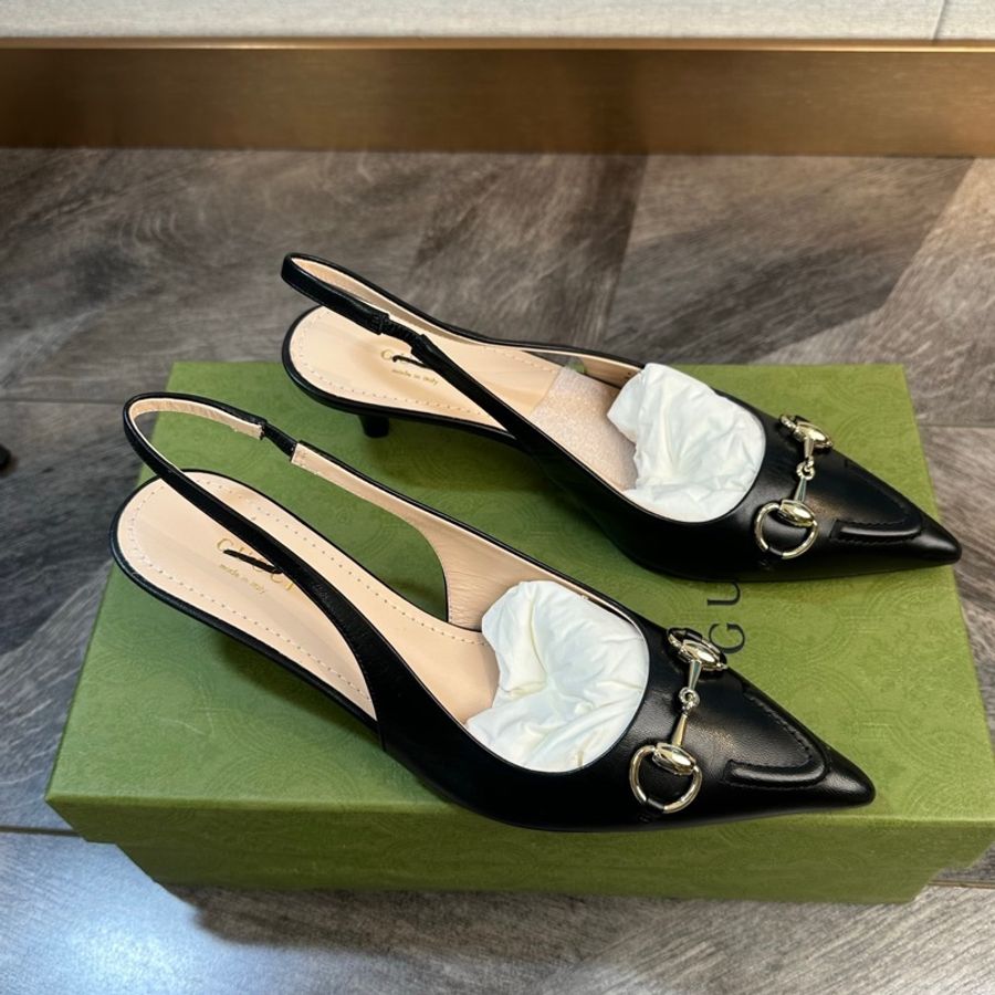 全新 未使用Gucci 古馳 全皮1955 尖頭小跟鞋 包頭涼鞋 跟高4.5cm 摩登復古 女人味十足 上腳超美 氣質百搭 女款 黑色 鞋標塗標 35.5碼-2