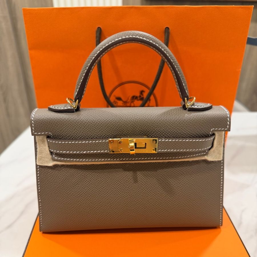 全新全配愛馬仕mini kelly2代大象灰金扣W刻-0