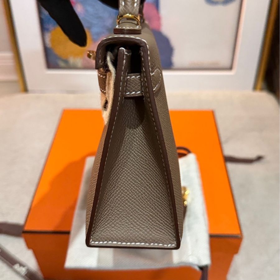 全新全配愛馬仕mini kelly2代大象灰金扣W刻-1