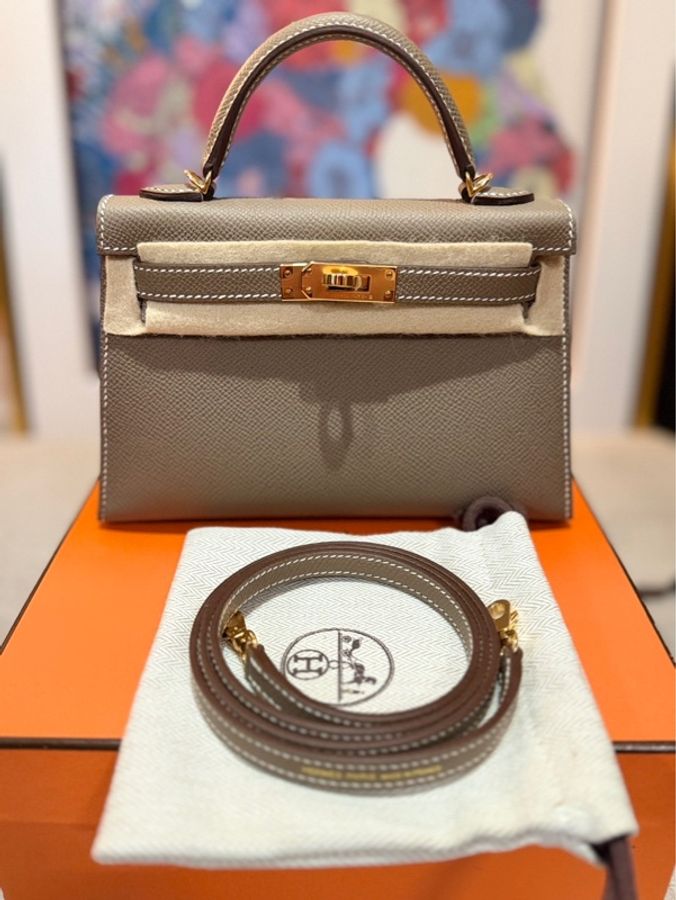 全新全配愛馬仕mini kelly2代大象灰金扣W刻-0