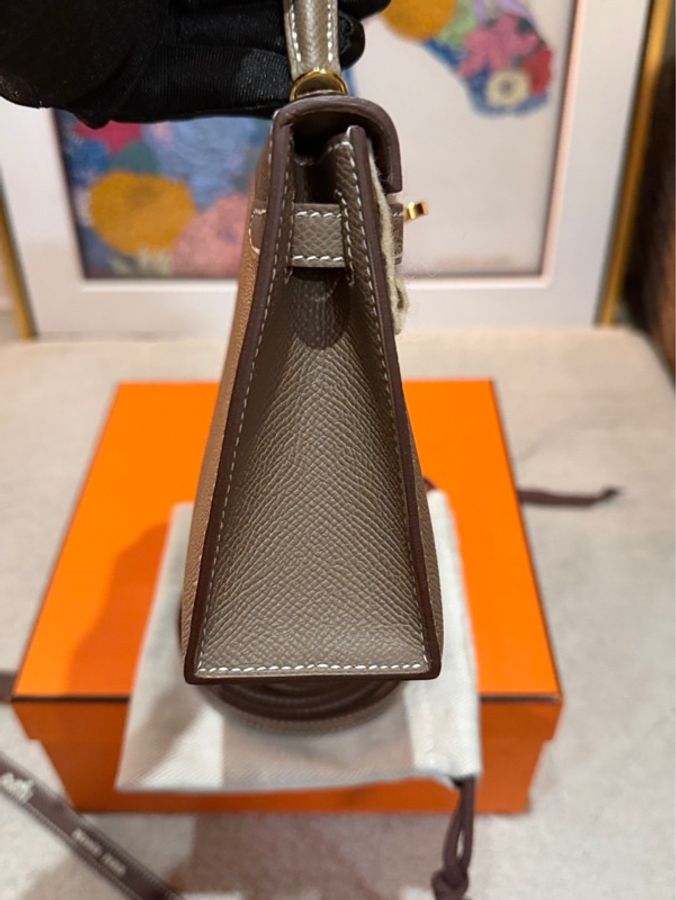 全新全配愛馬仕mini kelly2代大象灰金扣W刻-1