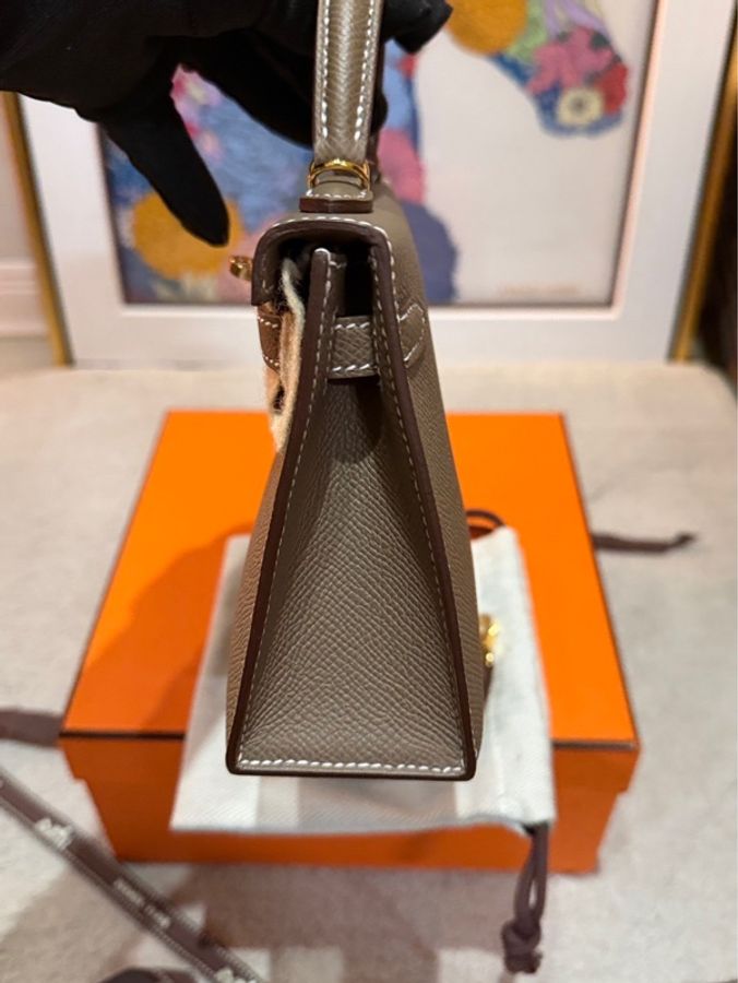 全新全配愛馬仕mini kelly2代大象灰金扣W刻-2