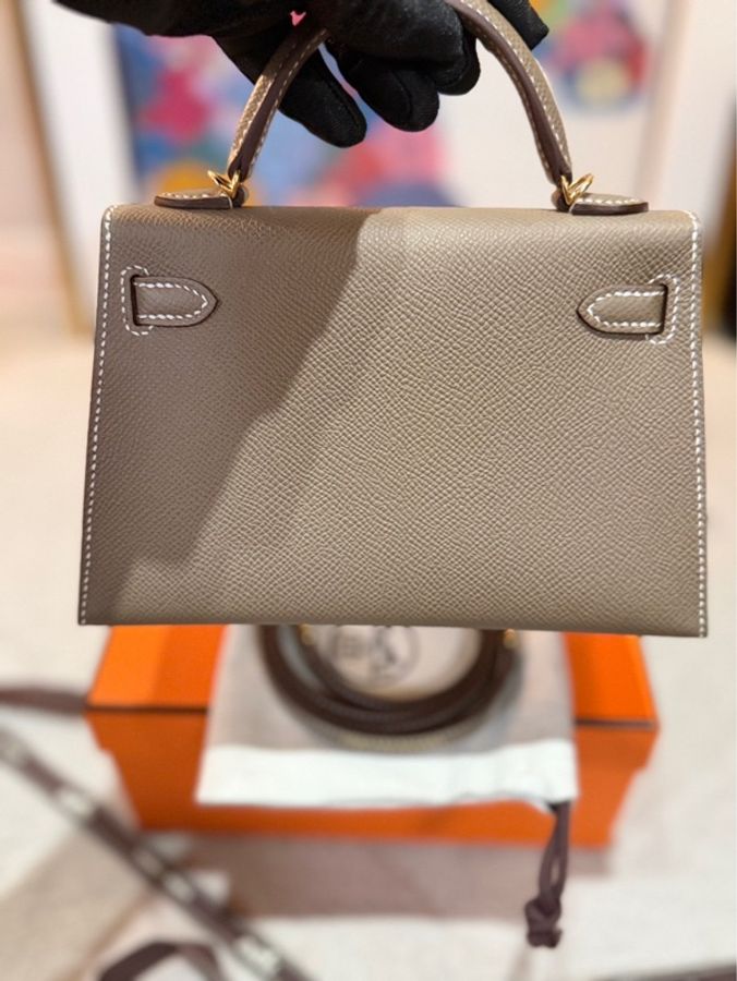 全新全配愛馬仕mini kelly2代大象灰金扣W刻-3