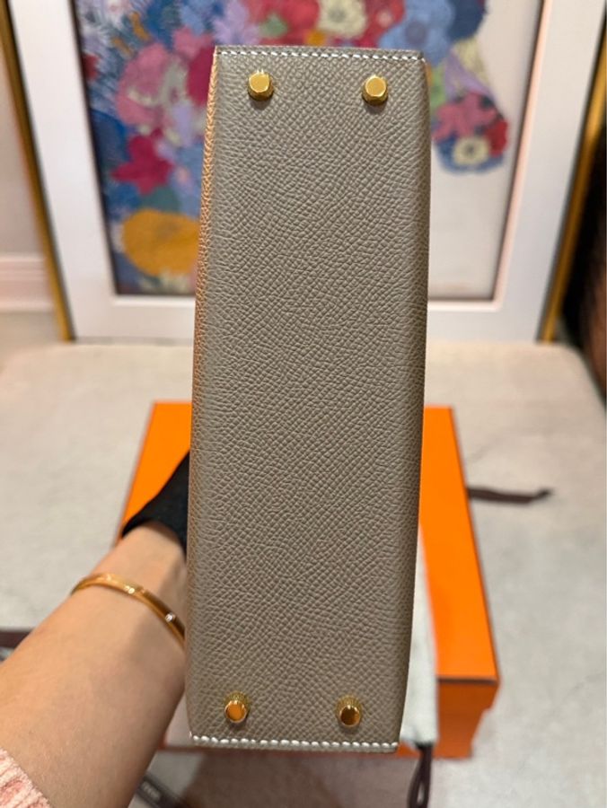 全新全配愛馬仕mini kelly2代大象灰金扣W刻-4