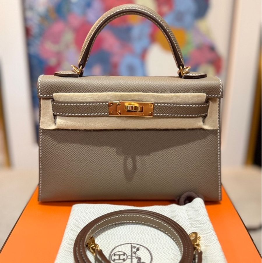全新全配愛馬仕mini kelly2代大象灰金扣W刻-5