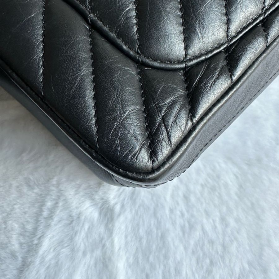 99新 香奈兒經典款 Chanel 2.55大迷你褶皺牛皮v紋-11