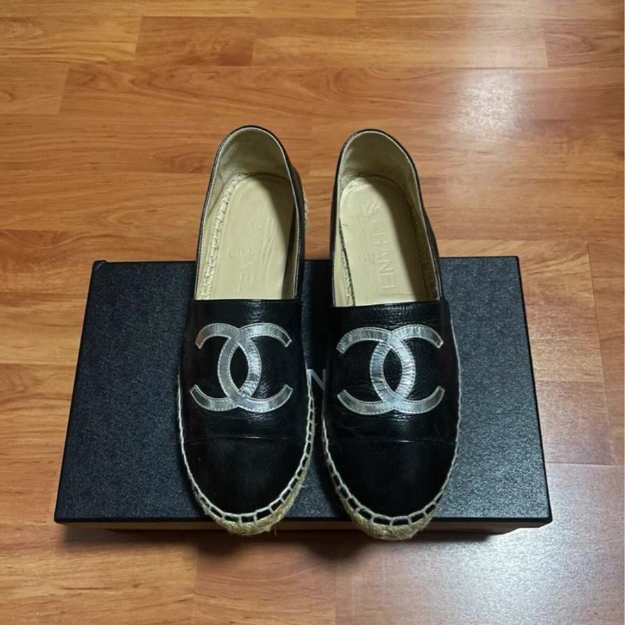 Chanel正品香奈兒漁夫鞋 羊皮材質 平底鞋黑色 36碼-0