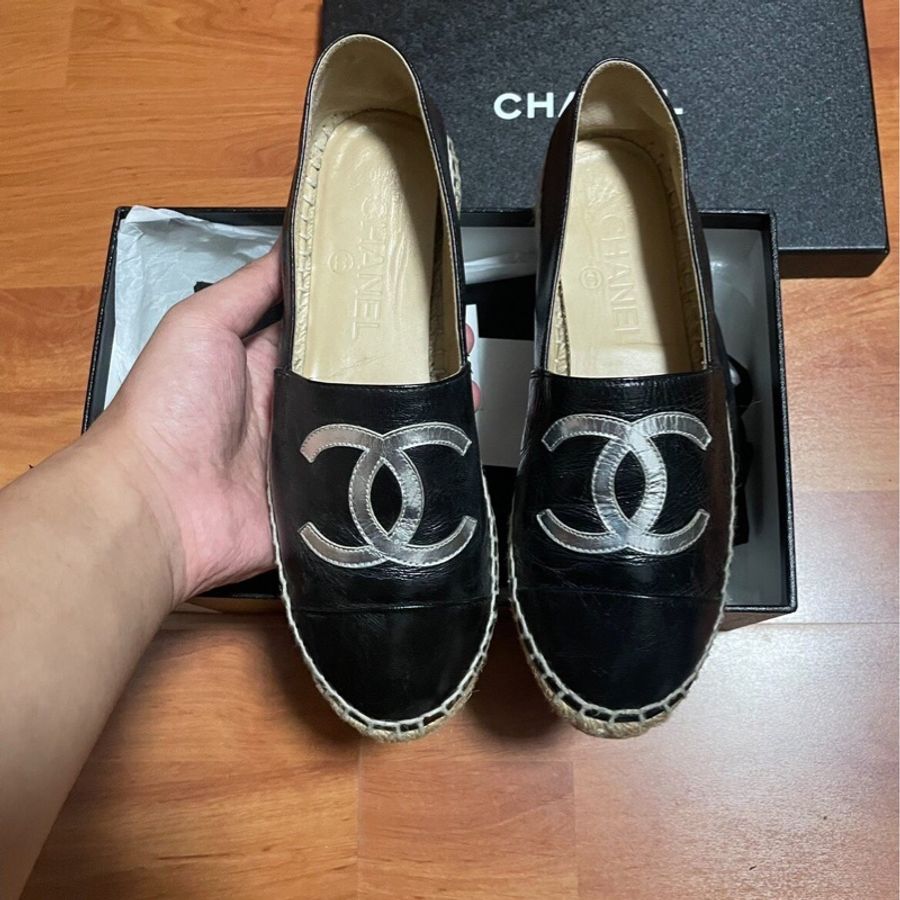 Chanel正品香奈兒漁夫鞋 羊皮材質 平底鞋黑色 36碼-4