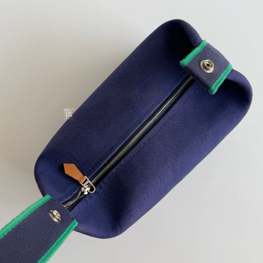 95新💙 Hermès 愛馬仕 帆布飯盒包 小號 藍色-3