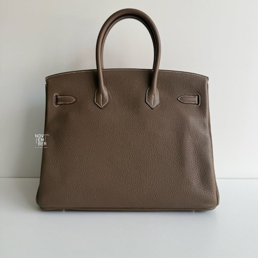 98新🤎 Hermès 愛馬仕 Birkin 35 大象灰銀釦-5