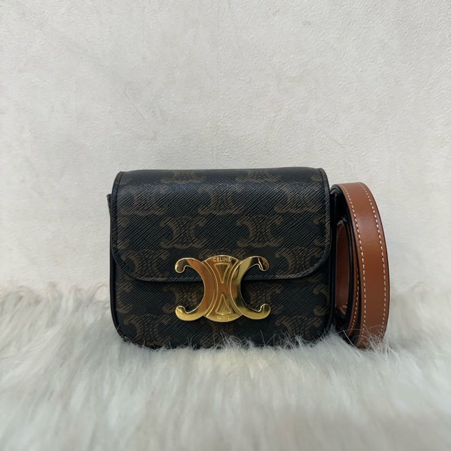 Celine 老花金釦凱旋門迷你斜背包-0