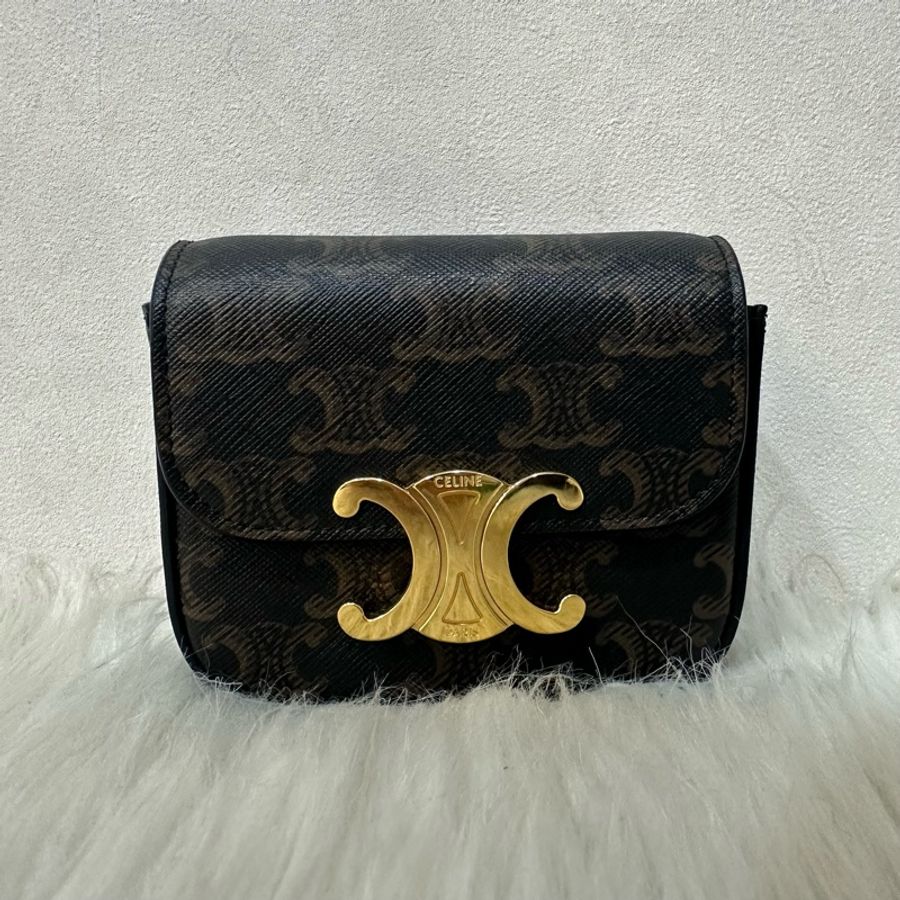 Celine 老花金釦凱旋門迷你斜背包-1