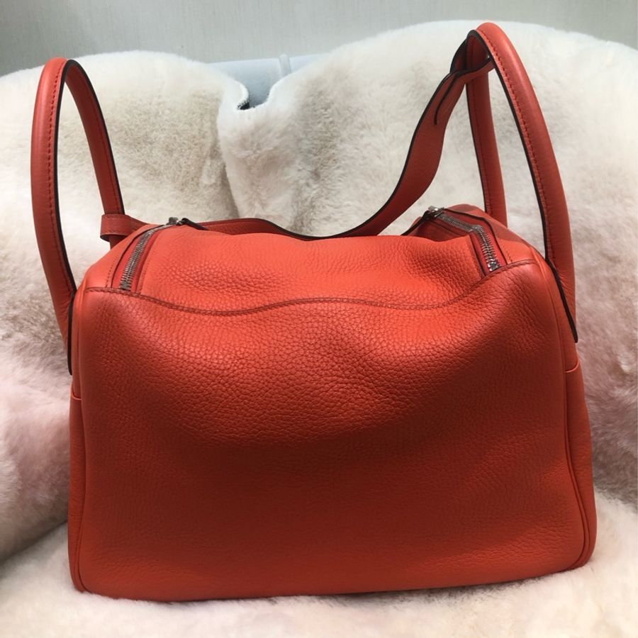 Hermes Lindy 30 銀扣火焰橙色 內裏酒紅色 XC357-1