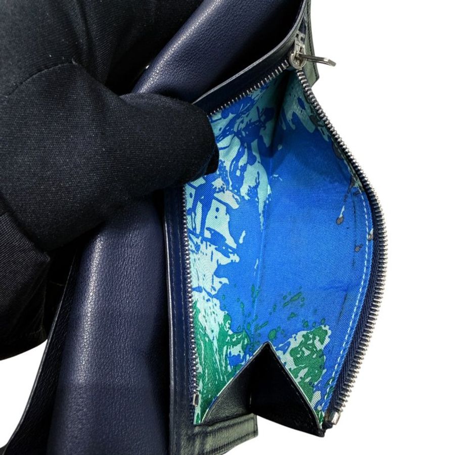 HERMES 愛馬仕 Citizen Twill 皮革 長夾 深藍色 銀釦-6