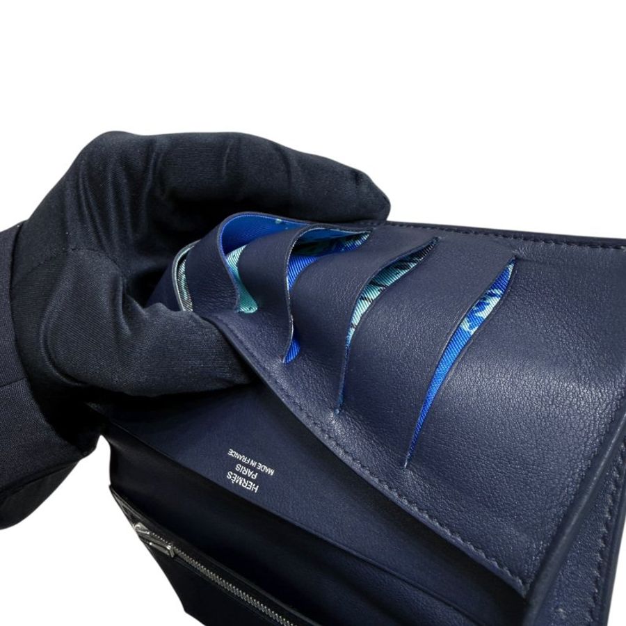 HERMES 愛馬仕 Citizen Twill 皮革 長夾 深藍色 銀釦-9