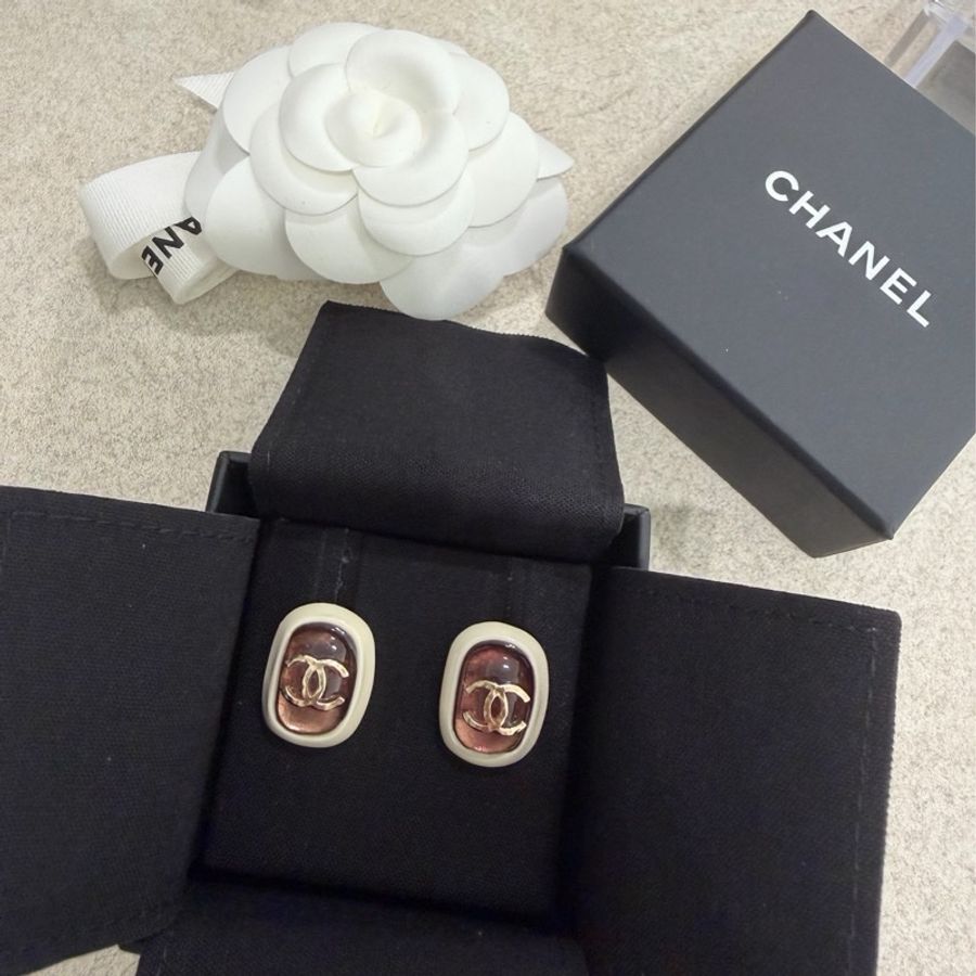 Chanel 琺瑯耳環 logo 耳環 耳針式-1