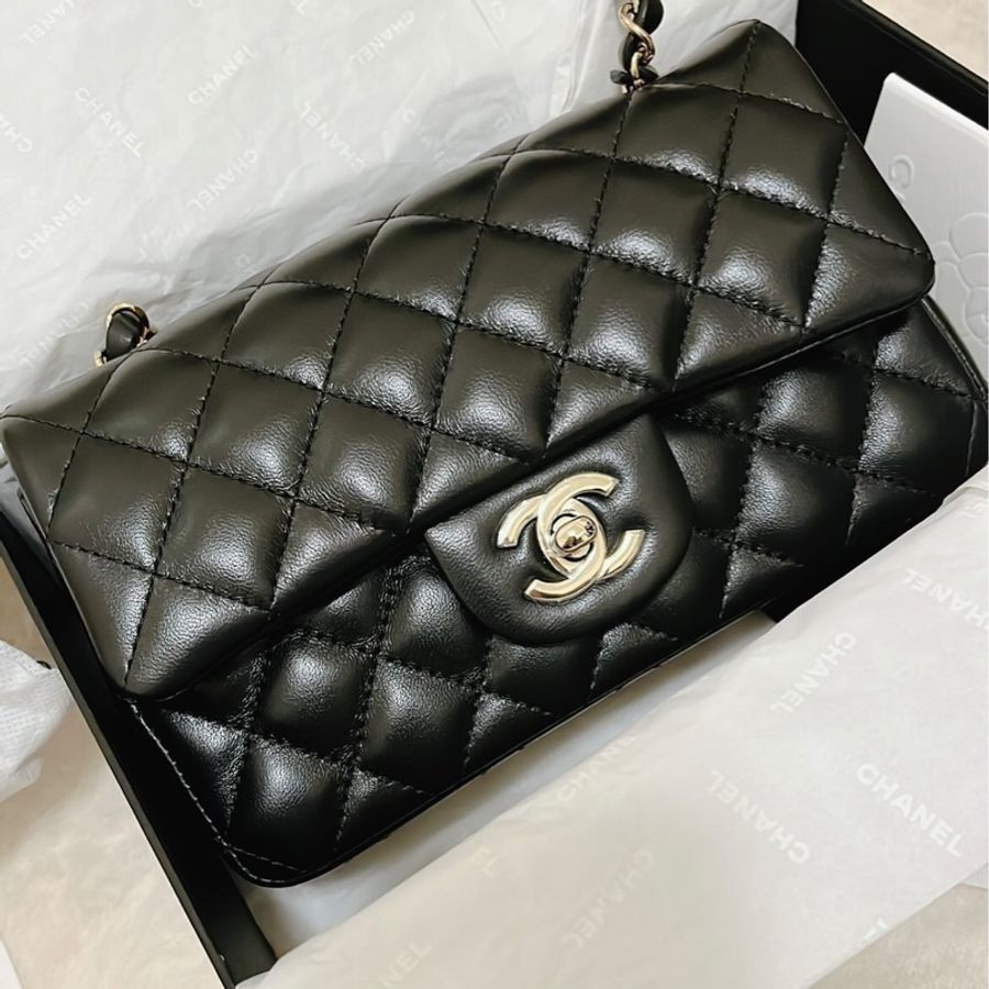 Chanel CF20 口蓋包大Mini 羊皮黑淡金扣 晶片款大全配 二手98新(專櫃價185600)-0