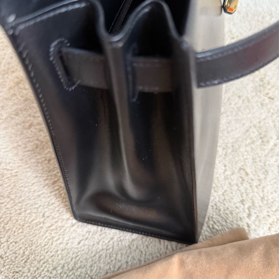 Vintage愛馬仕凱莉包 外縫Kelly 28 黑金 box 配件齊全-13