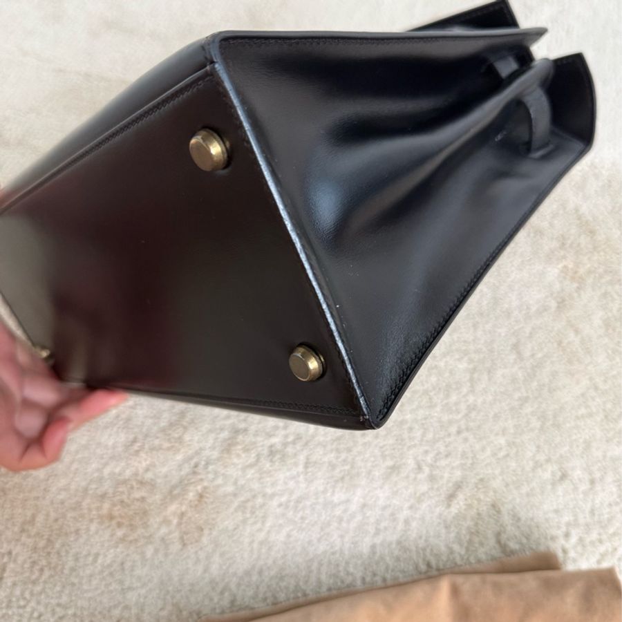 Vintage愛馬仕凱莉包 外縫Kelly 28 黑金 box 配件齊全-19