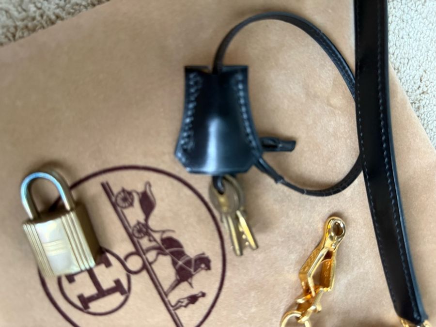 Vintage愛馬仕凱莉包 外縫Kelly 28 黑金 box 配件齊全-28