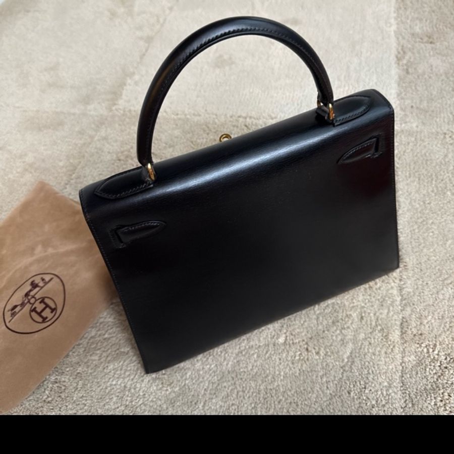 Vintage愛馬仕凱莉包 外縫Kelly 28 黑金 box 配件齊全-1