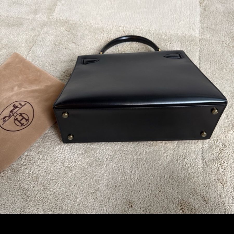 Vintage愛馬仕凱莉包 外縫Kelly 28 黑金 box 配件齊全-2