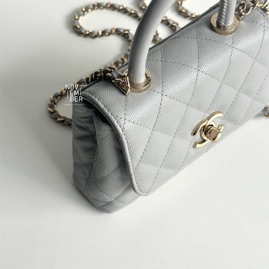 99新🆕 Chanel 香奈兒 Coco Handle Nano 灰色金釦-4