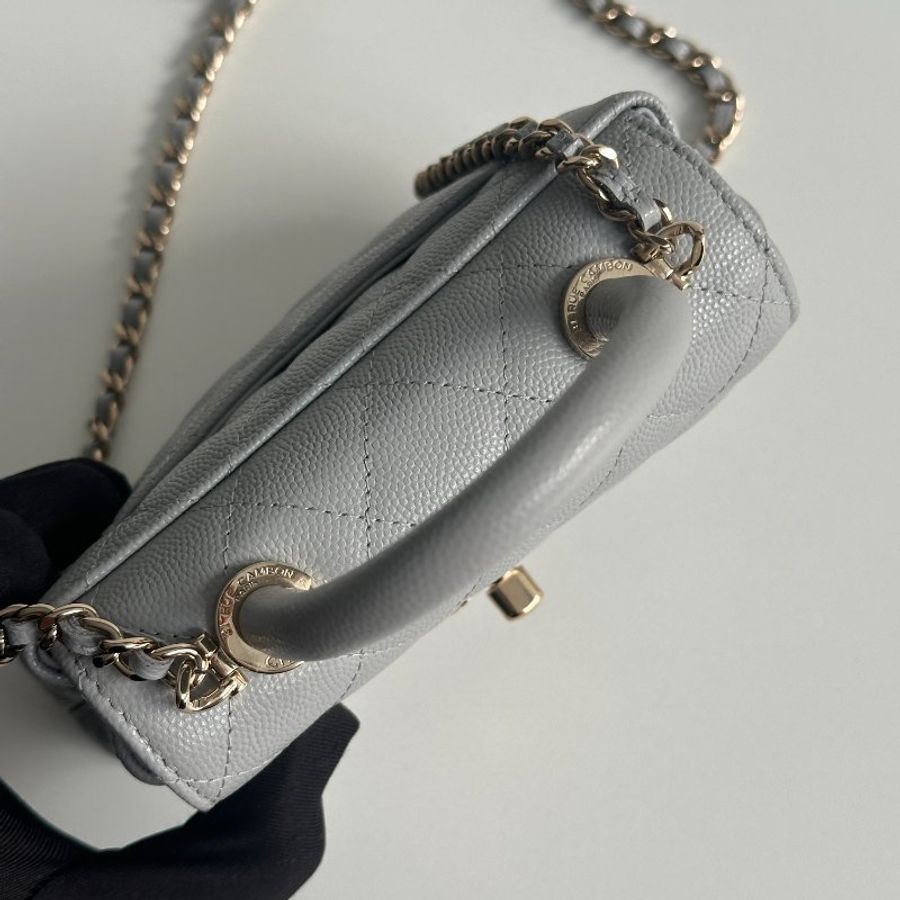 99新🆕 Chanel 香奈兒 Coco Handle Nano 灰色金釦-7