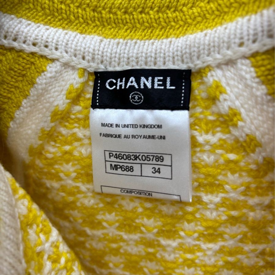 CHANEL 香奈兒珍珠紐扣撞色羊絨開襟毛衣上衣 34碼-2