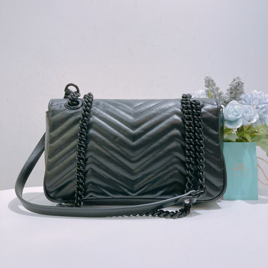 TW4788  Gucci 古馳 全黑Logo單肩/斜背袋GG Marmont Medium Shoulder Bag So Black-1