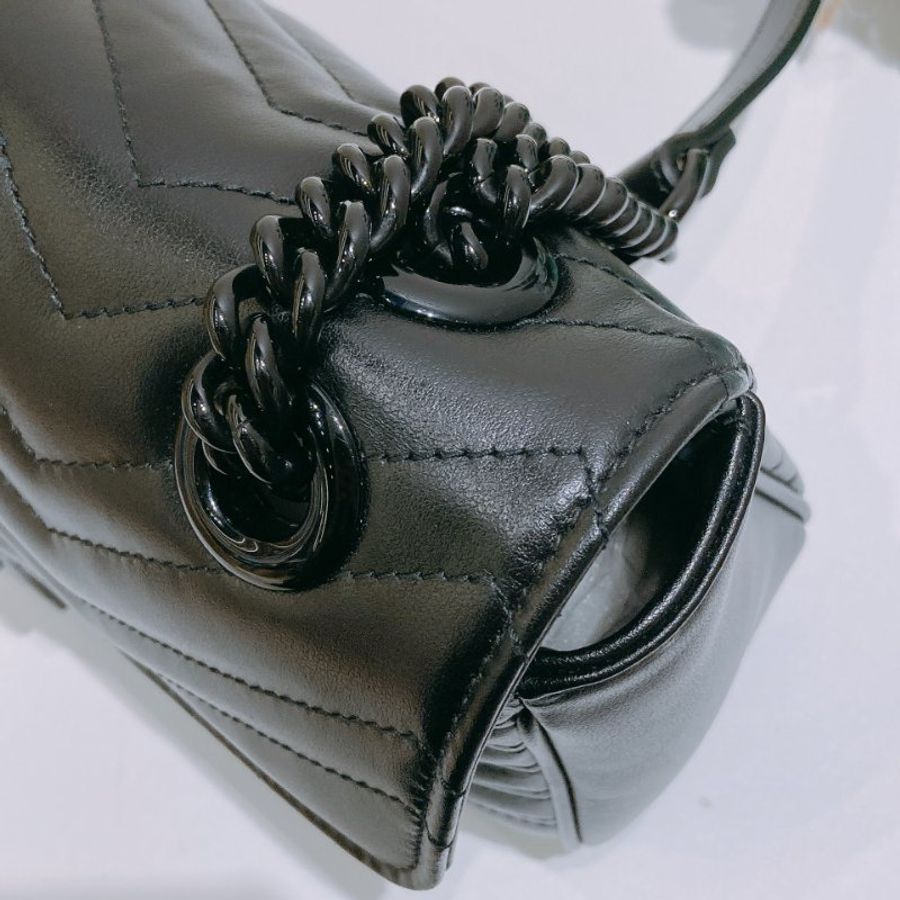 TW4788  Gucci 古馳 全黑Logo單肩/斜背袋GG Marmont Medium Shoulder Bag So Black-10