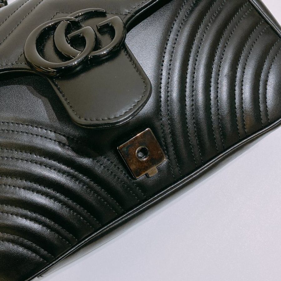 TW4788  Gucci 古馳 全黑Logo單肩/斜背袋GG Marmont Medium Shoulder Bag So Black-12