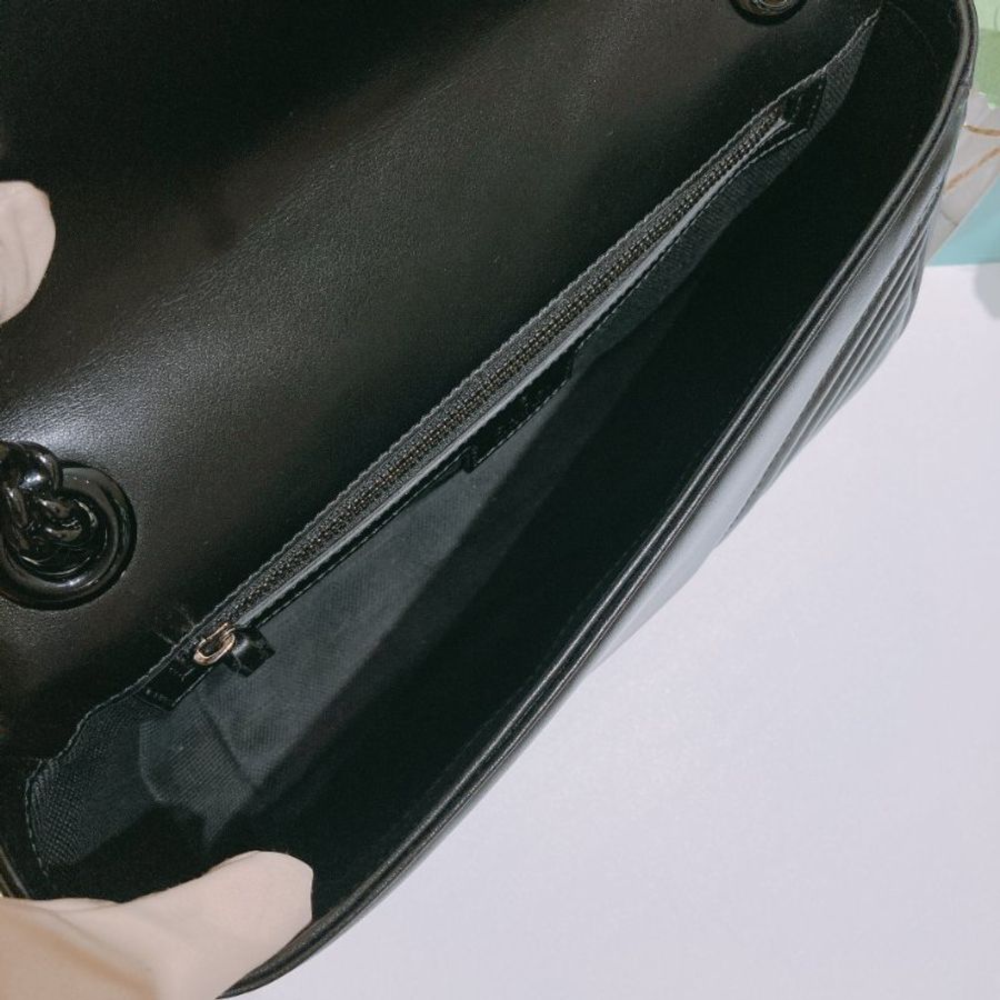 TW4788  Gucci 古馳 全黑Logo單肩/斜背袋GG Marmont Medium Shoulder Bag So Black-13