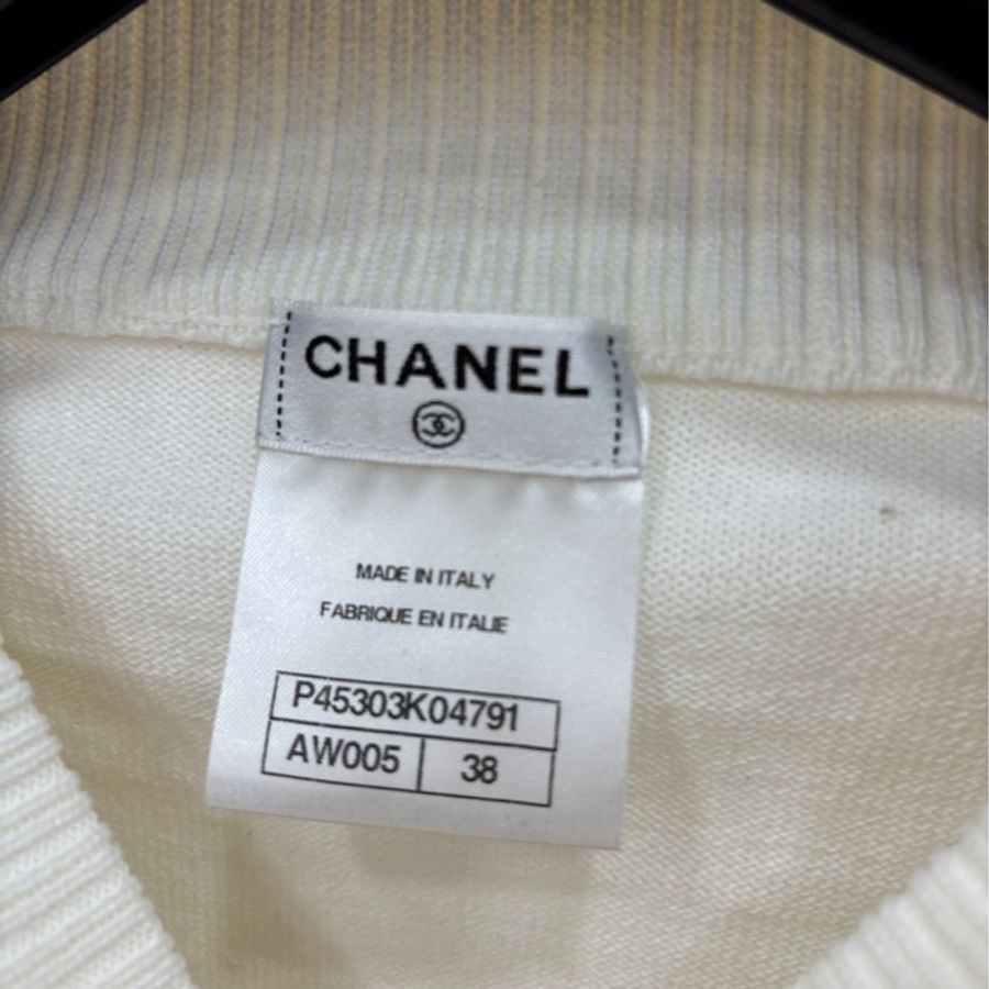 Chanel 13C白色荷葉七分袖套頭針織衫 38碼-4