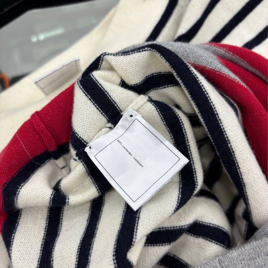 Chanel 香奈兒一字肩鏈條條紋羊絨毛衣上衣 36碼-3