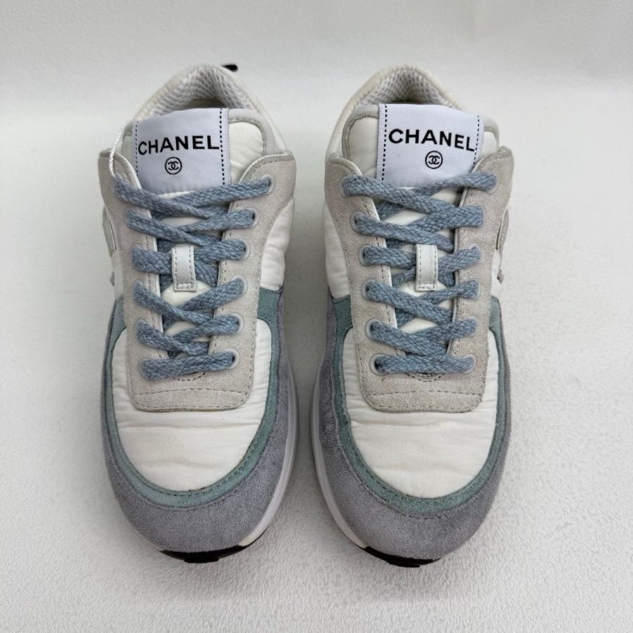 CHANEL香奈兒 圓頭系帶 生活休閒鞋白藍色  35.5碼-1