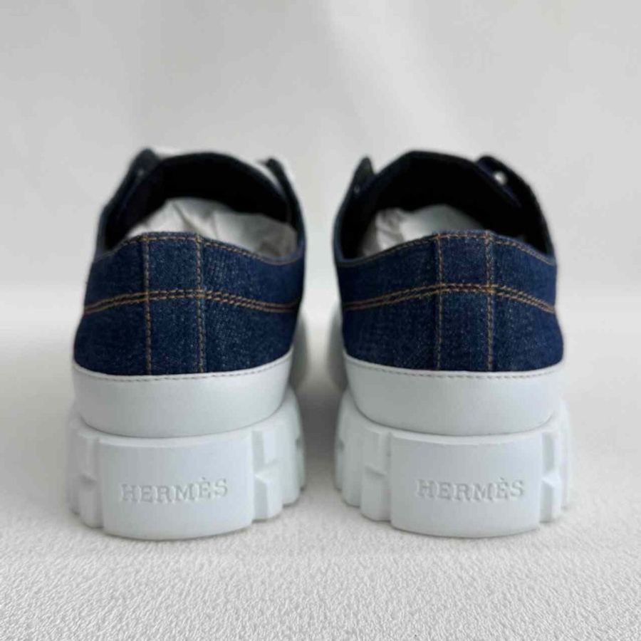 HERMES愛馬仕 藍白色 牛仔布料丹寧色 餅乾鞋 35碼-3
