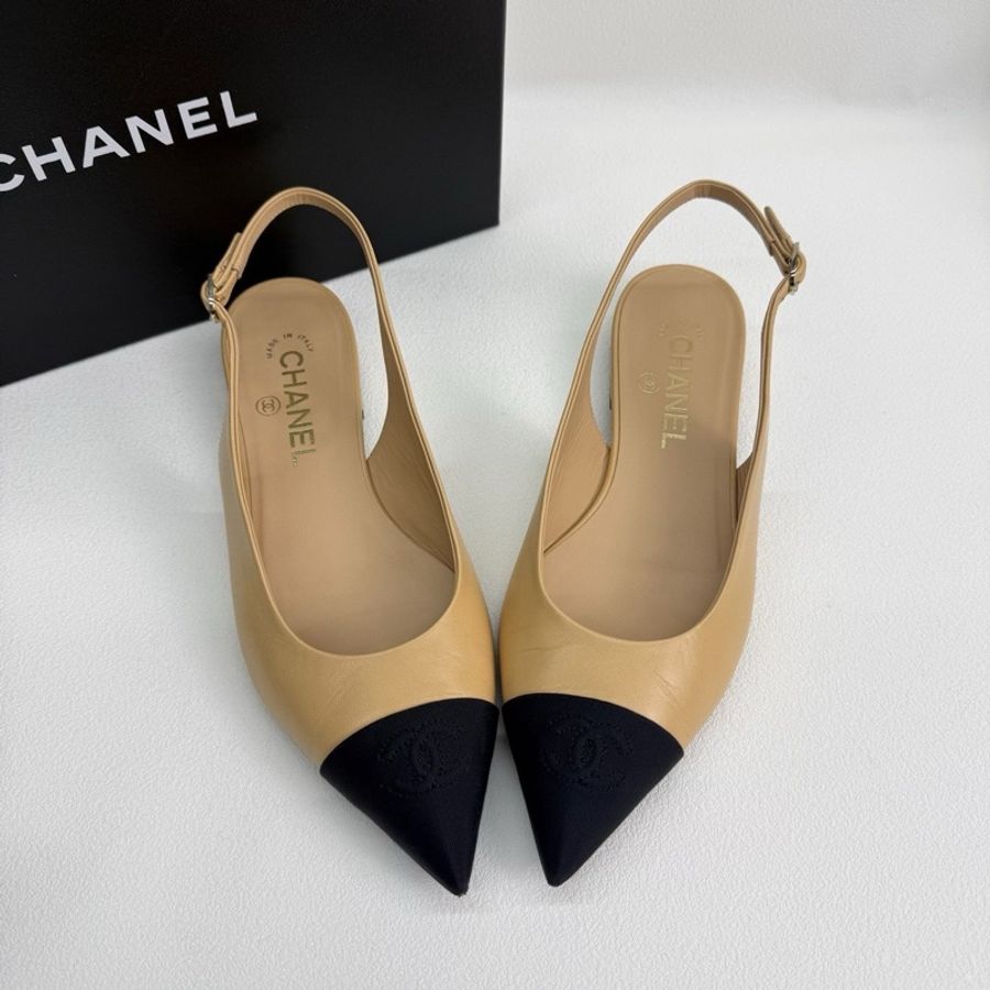 Chanel 香奈兒 米色皮面拼接米黑色 貓跟鞋 37.5碼-6